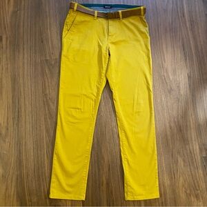 Men’s Mustard Yellow Stretch Chino Pants Regular Fit w/ Belt